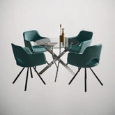 Masa dining rotunda, blat din sticla securizata Ø100 cm, cadru metalic cromat, 74 cm inaltime, Aurora 44-1